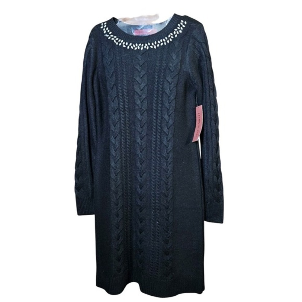 NWT Love Scarlett Black Cable Knit‎ Sweater Dress Small Bejeweled Embellished